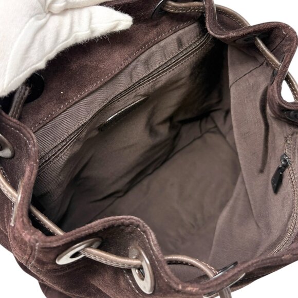 CHANEL Vintage CC Logo Suede Drawstring Flap Backpack Bag Stitch Brown [106223] - Picture 12 of 15